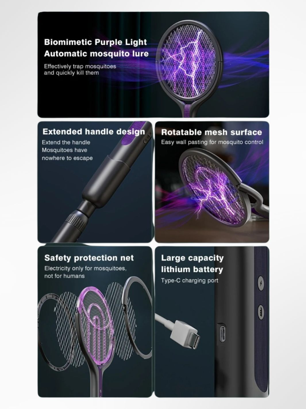 Tapette à mouches / moustique électrique télescopique 2 en 1 3